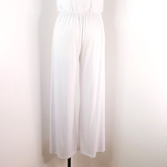 New Body Central Women's L Y2K White Stretch Wide Leg Halter Tie Neck Jumpsuit - Picture 8 of 12